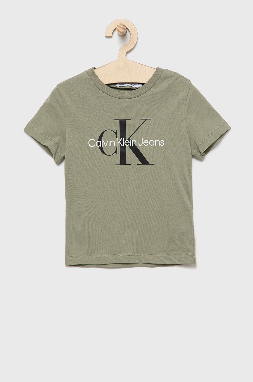 detske-bavlnene-tricko-calvin-klein-jeans-zelena-barva-s-potiskem