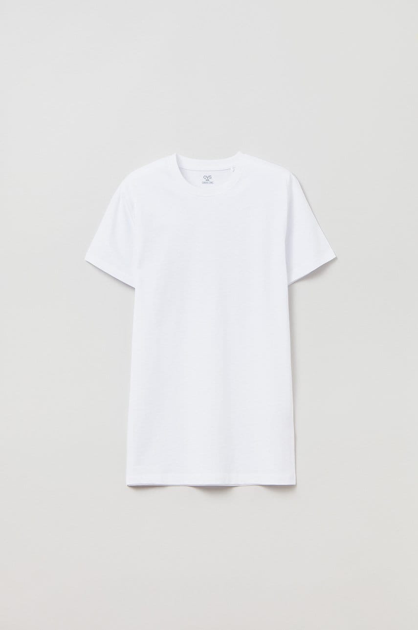 OVS tricou de bumbac pentru copii culoarea alb, neted