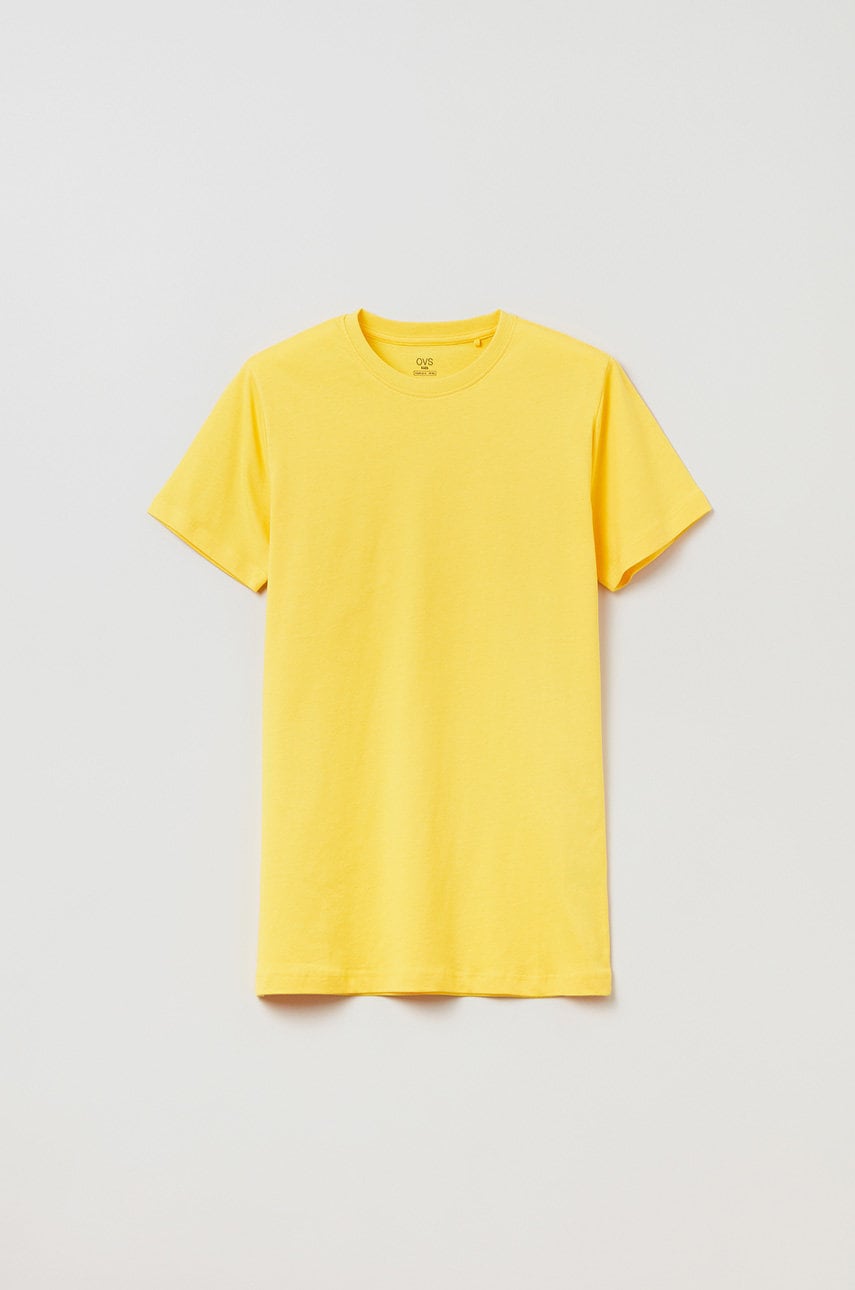 OVS tricou de bumbac pentru copii culoarea galben, neted