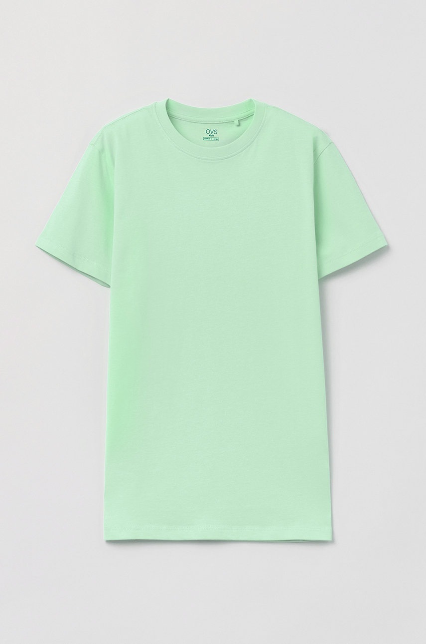 Ovs tricou de bumbac pentru copii culoarea verde, neted