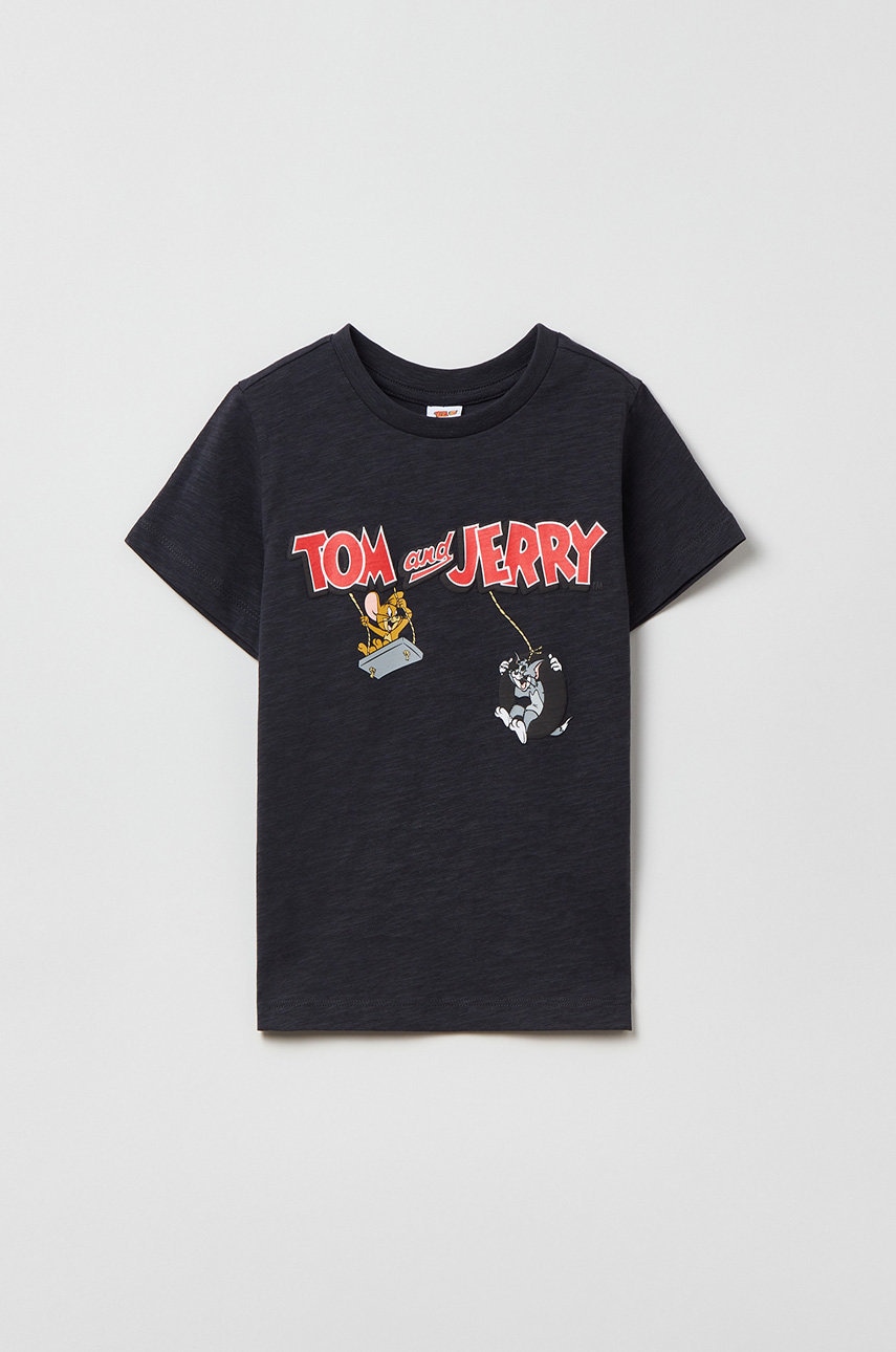 OVS tricou de bumbac pentru copii culoarea gri, cu imprimeu