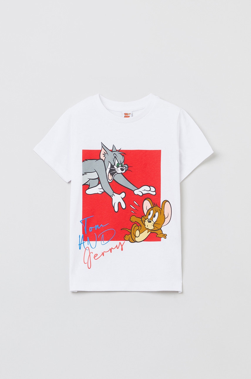 OVS tricou de bumbac pentru copii culoarea alb, cu imprimeu