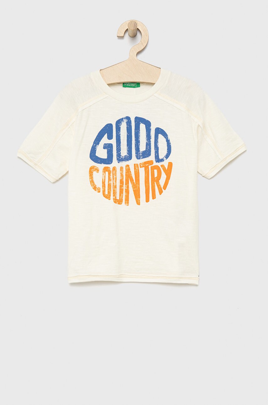 

Детская хлопковая футболка United Colors of Benetton цвет бежевый с принтом