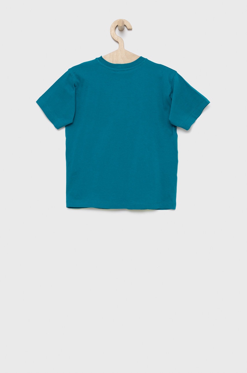 

Дитяча бавовняна футболка United Colors of Benetton колір бірюзовий з принтом