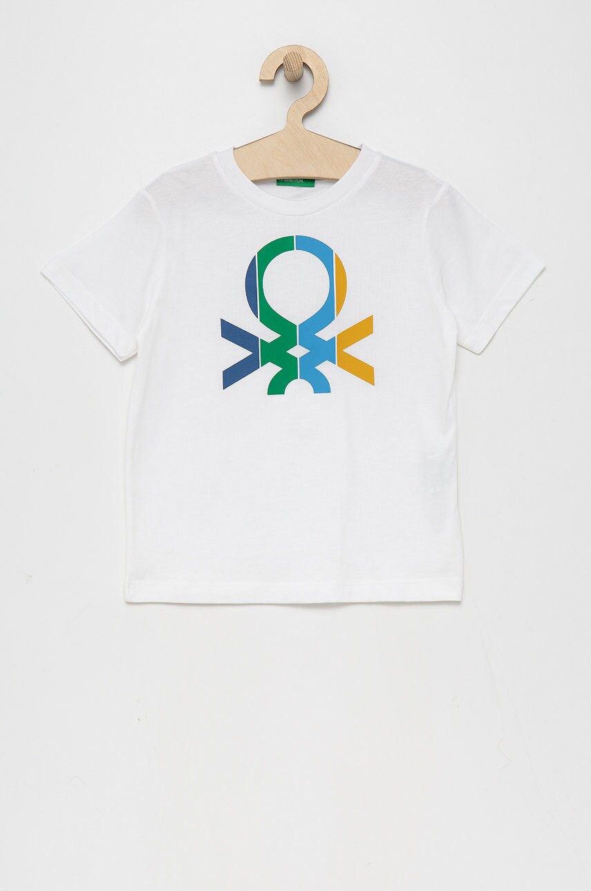 

Детска памучна тениска United Colors of Benetton в бяло с принт, Бял