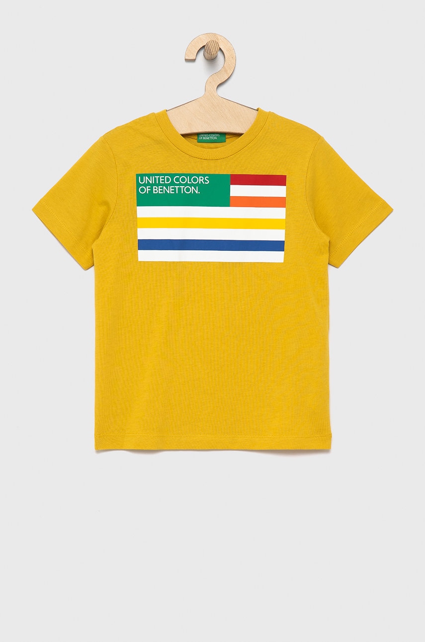 United Colors Of Benetton tricou de bumbac pentru copii culoarea galben, cu imprimeu