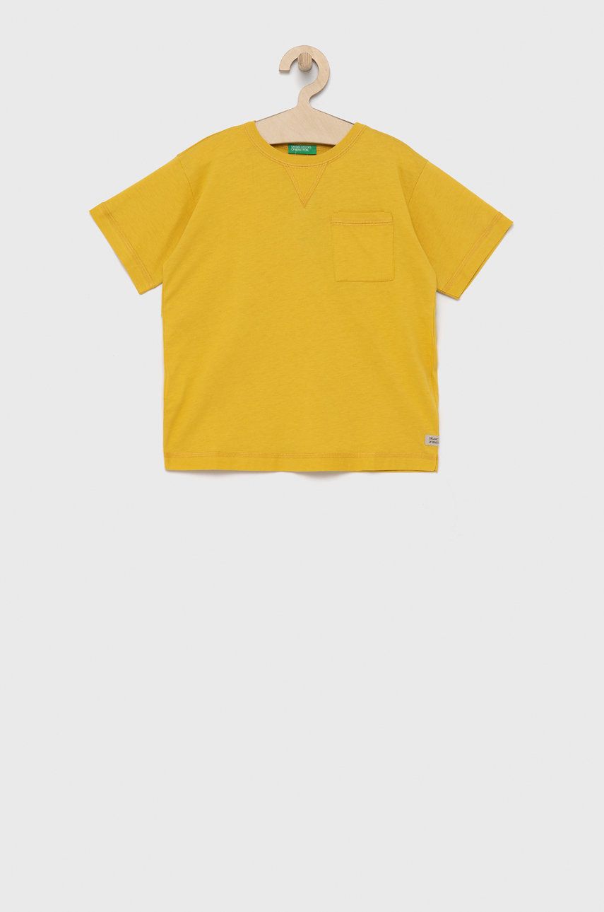 Dětské bavlněné tričko United Colors of Benetton žlutá barva, hladký - žlutá -  100% Bavlna