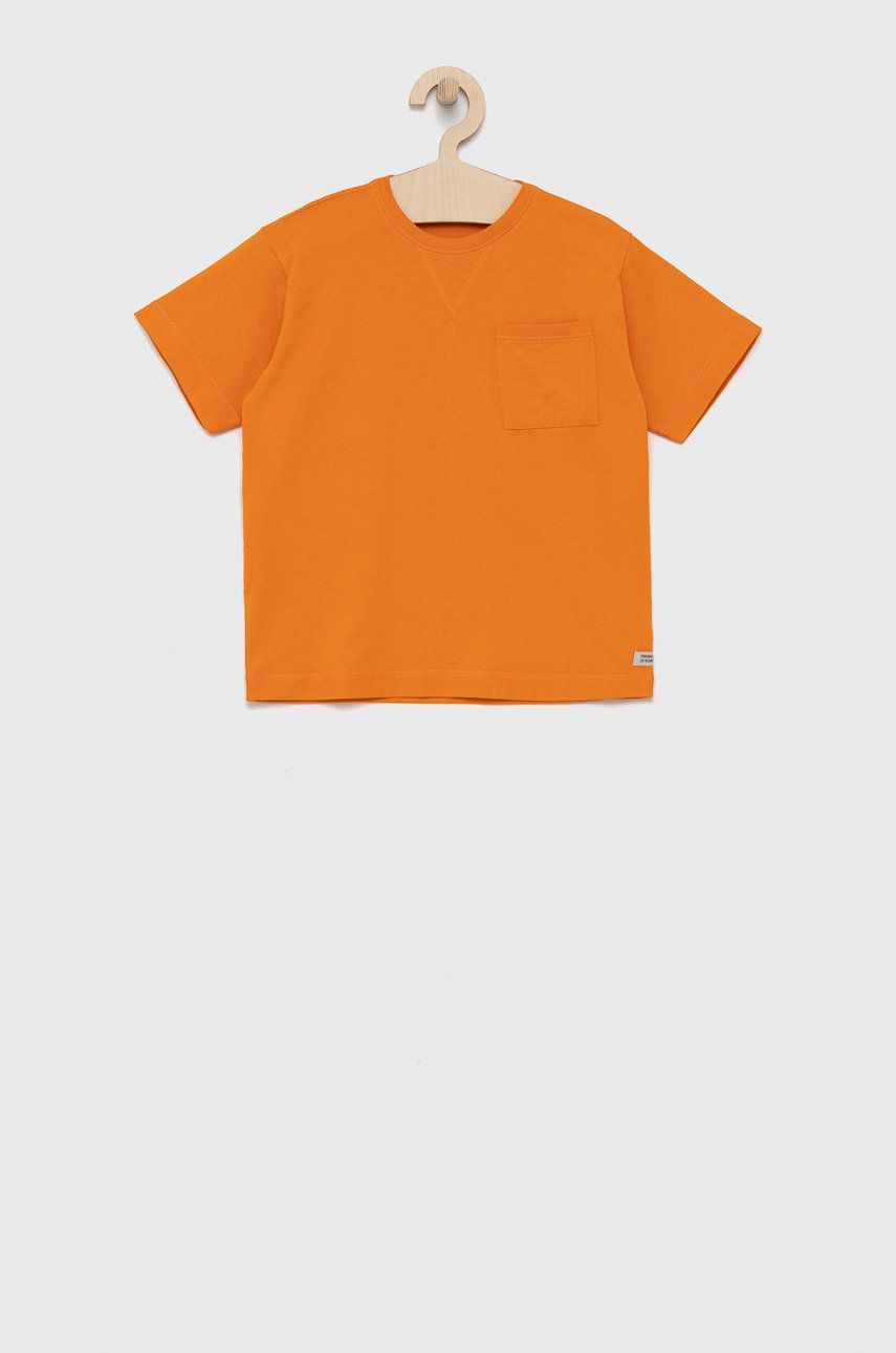 Levně Dětské bavlněné tričko United Colors of Benetton oranžová barva, hladký