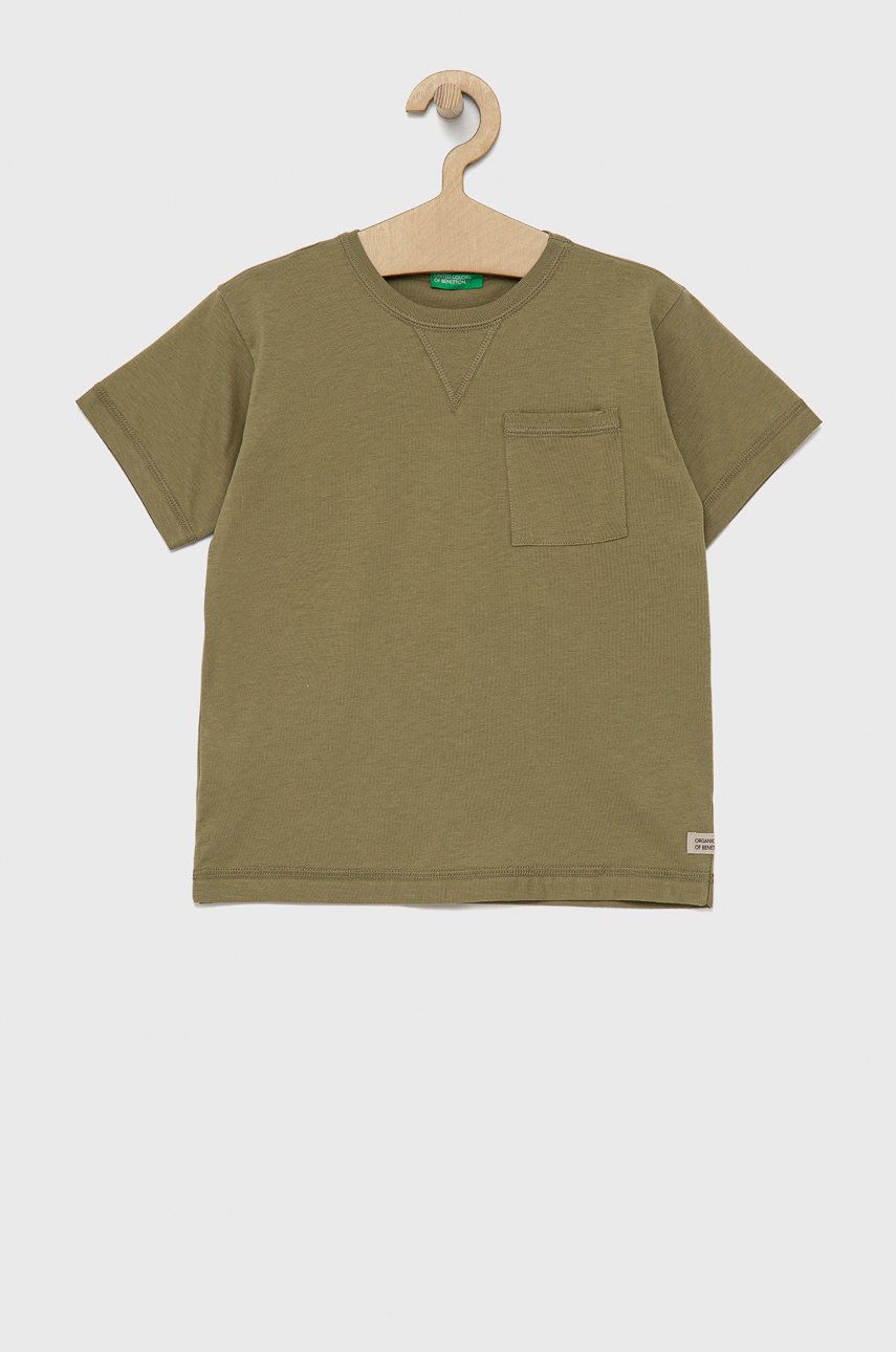 Dětské bavlněné tričko United Colors of Benetton zelená barva, hladký - zelená -  100% Bavlna