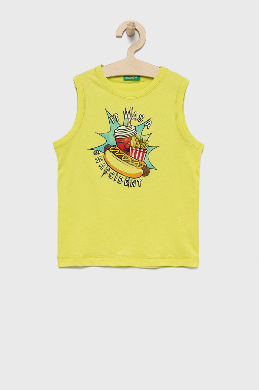 United Colors Of Benetton top din bumbac pentru copii culoarea verde, cu imprimeu