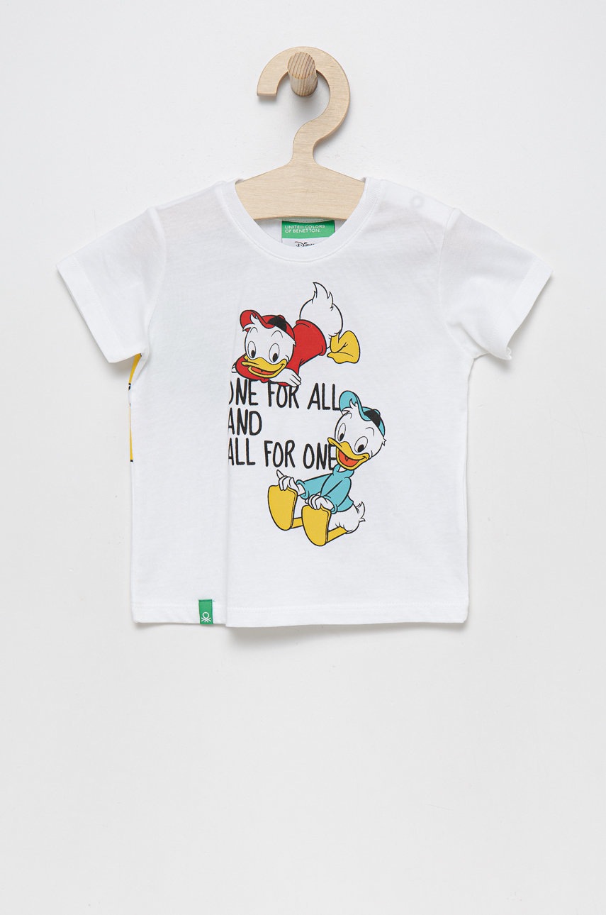 

Детска памучна тениска United Colors of Benetton в бяло с принт, Бял