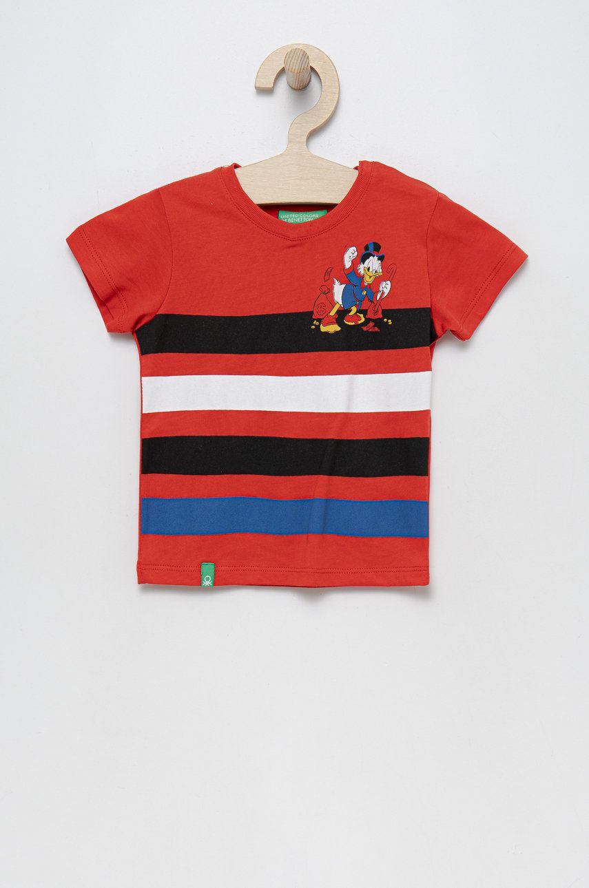 E-shop Dětské bavlněné tričko United Colors of Benetton červená barva, s potiskem