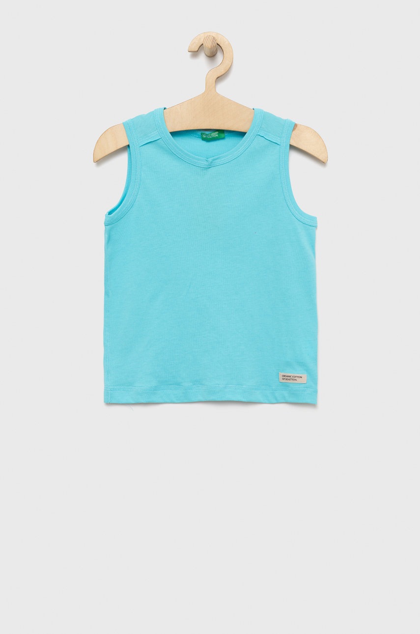 

Памучна тениска United Colors of Benetton с изчистен дизайн, Син