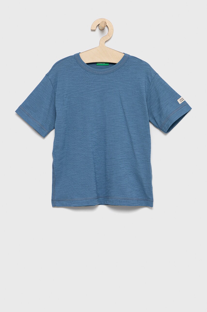 United Colors Of Benetton tricou de bumbac pentru copii culoarea albastru marin, neted