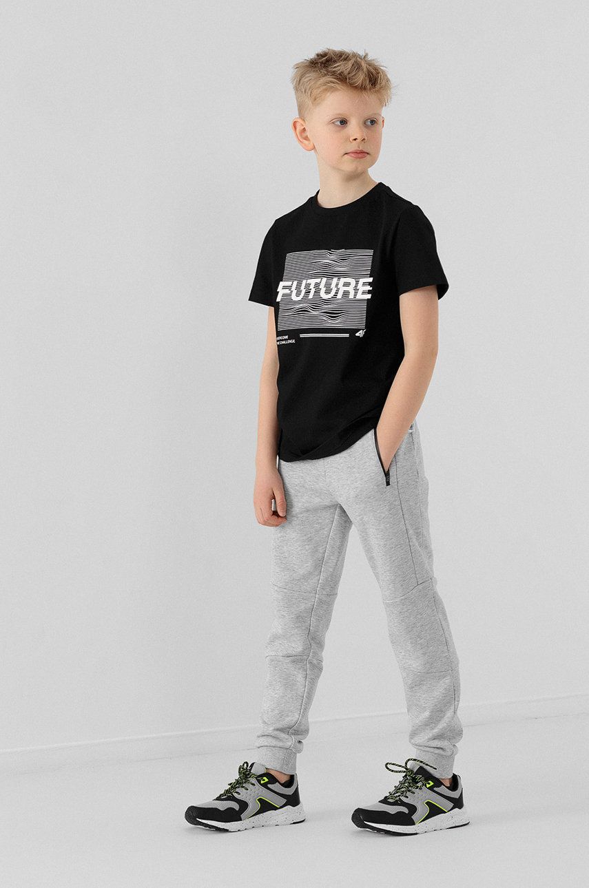 4F tricou de bumbac pentru copii culoarea negru cu imprimeu