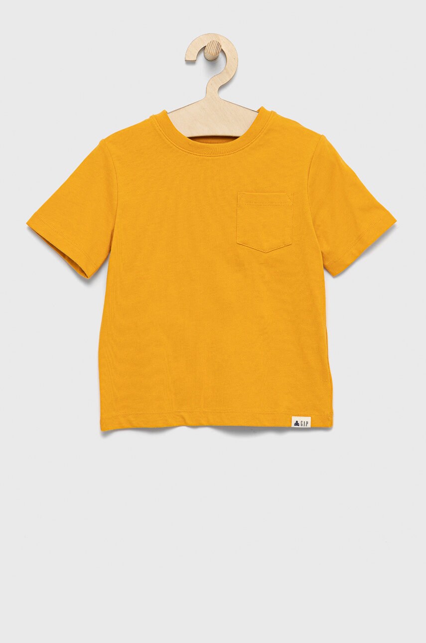 Gap tricou de bumbac pentru copii culoarea galben, neted