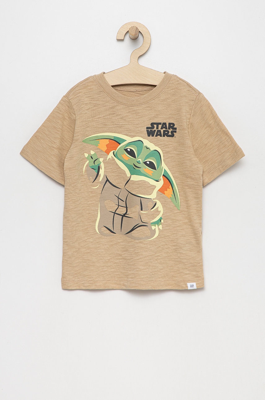 Gap tricou de bumbac pentru copii culoarea bej, cu imprimeu