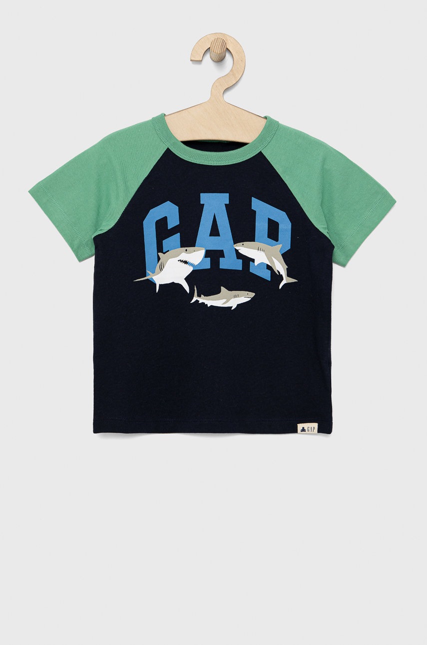 

Детска памучна тениска GAP в тъмносиньо с принт, Тъмносин