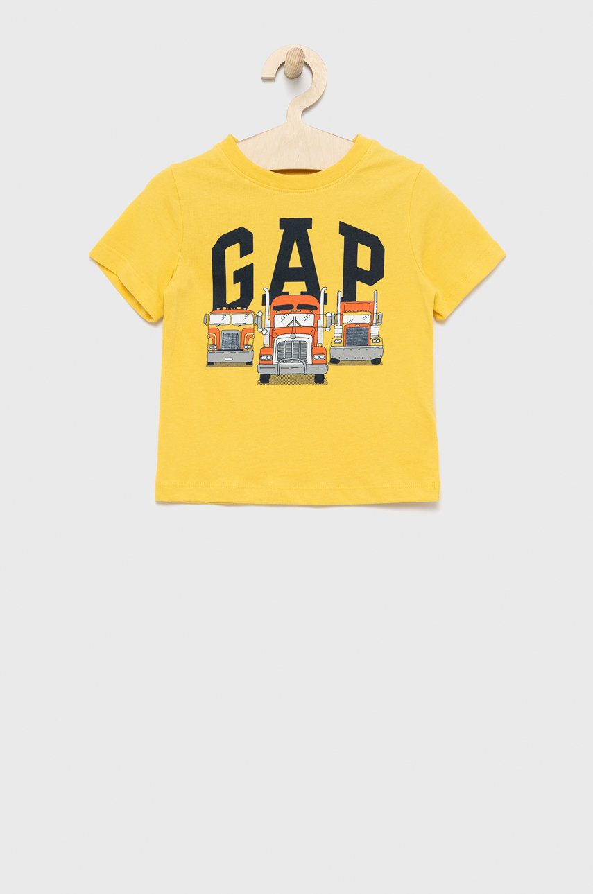 GAP t-shirt bawełniany dziecięcy kolor żółty z nadrukiem