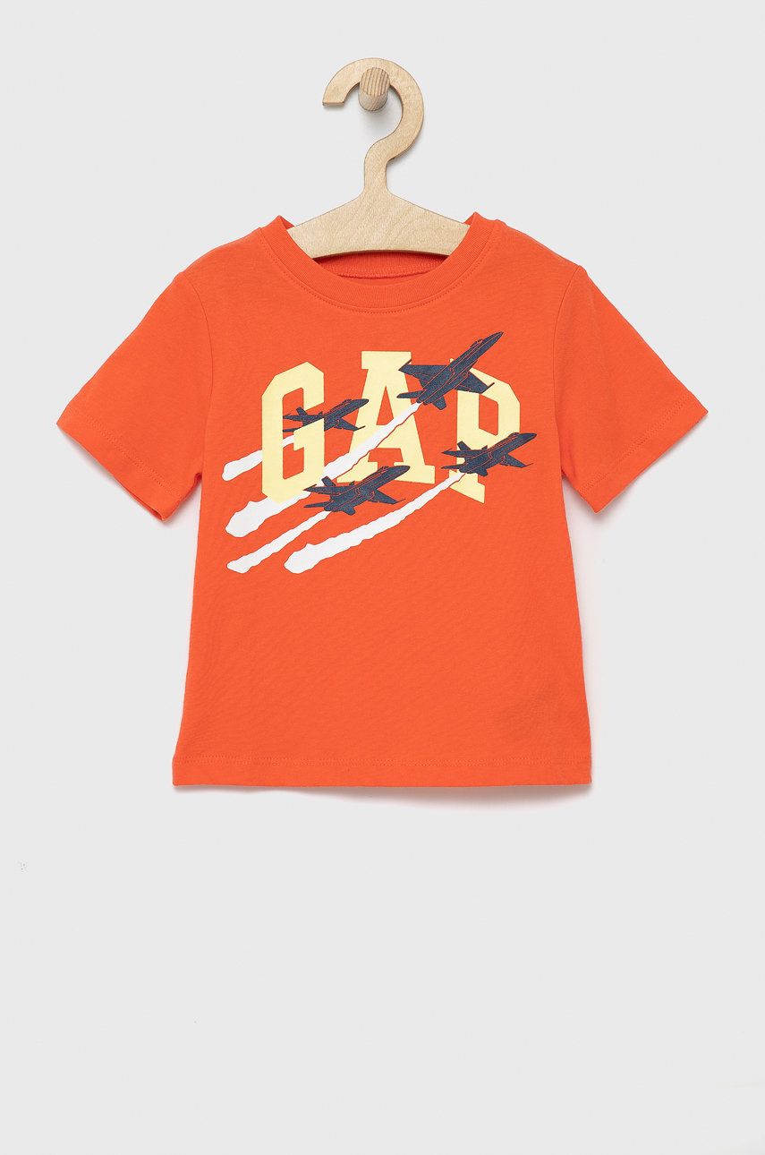 GAP tricou de bumbac pentru copii culoarea portocaliu, cu imprimeu