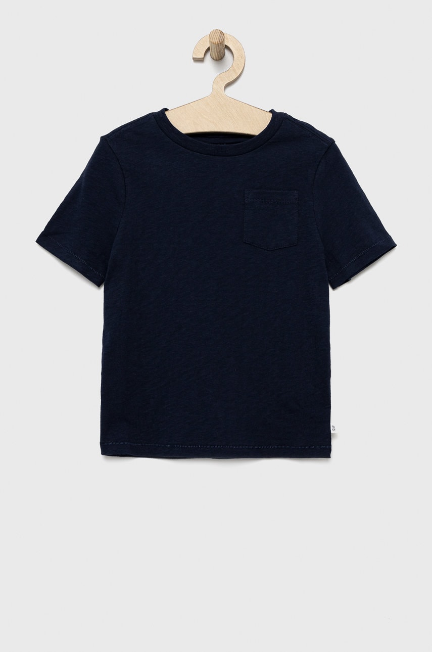 Gap tricou de bumbac pentru copii culoarea albastru marin, neted