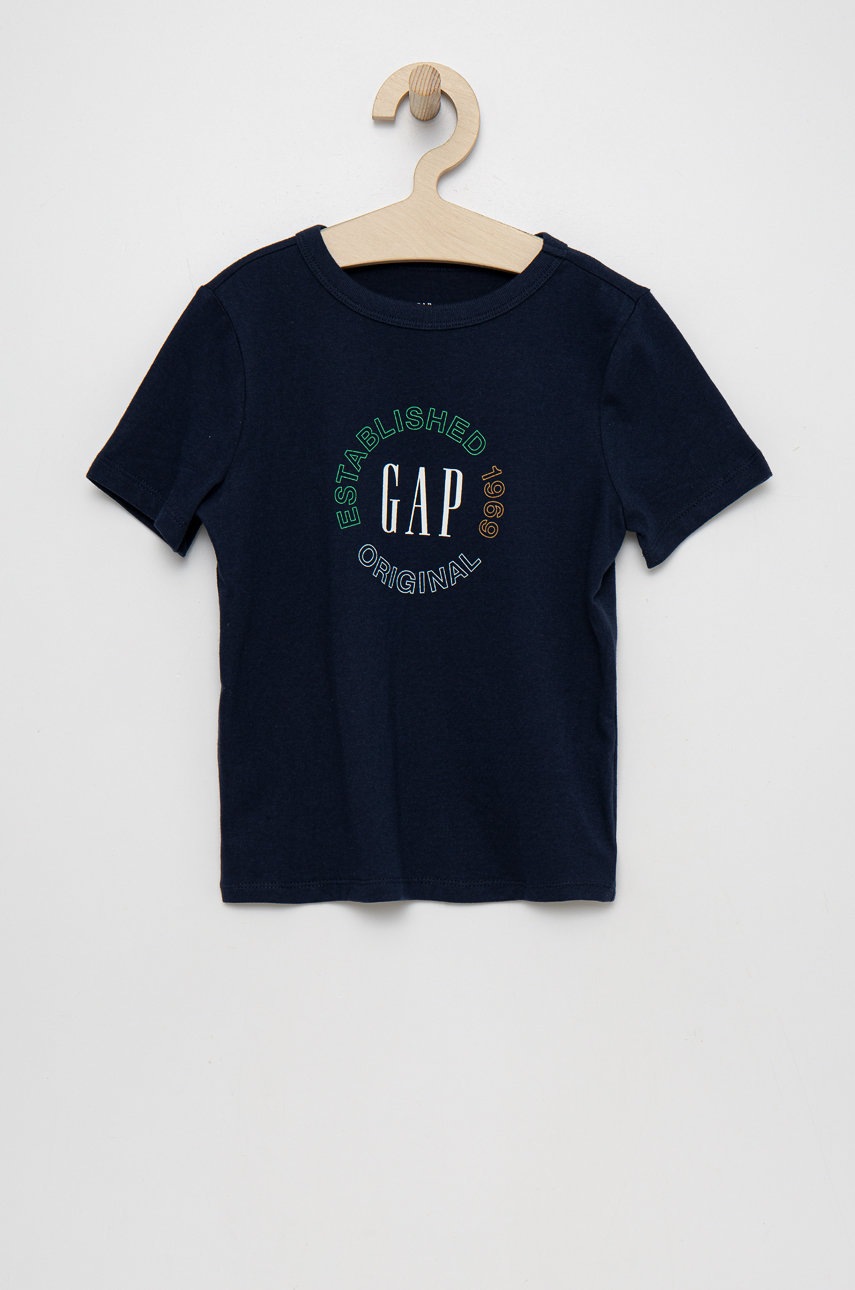 

Детска памучна тениска GAP в тъмносиньо с принт, Тъмносин