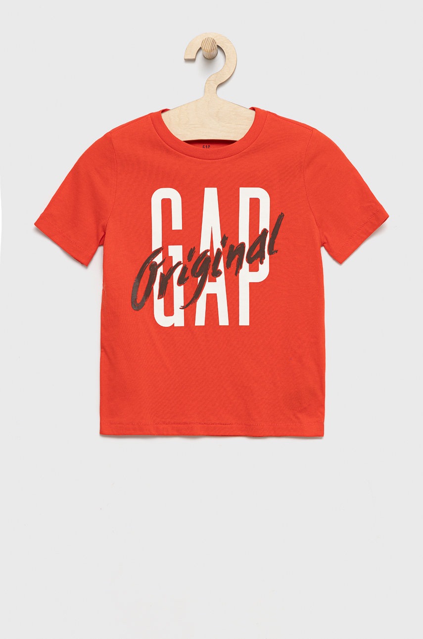 

Детска памучна тениска GAP в червено с принт, Червен