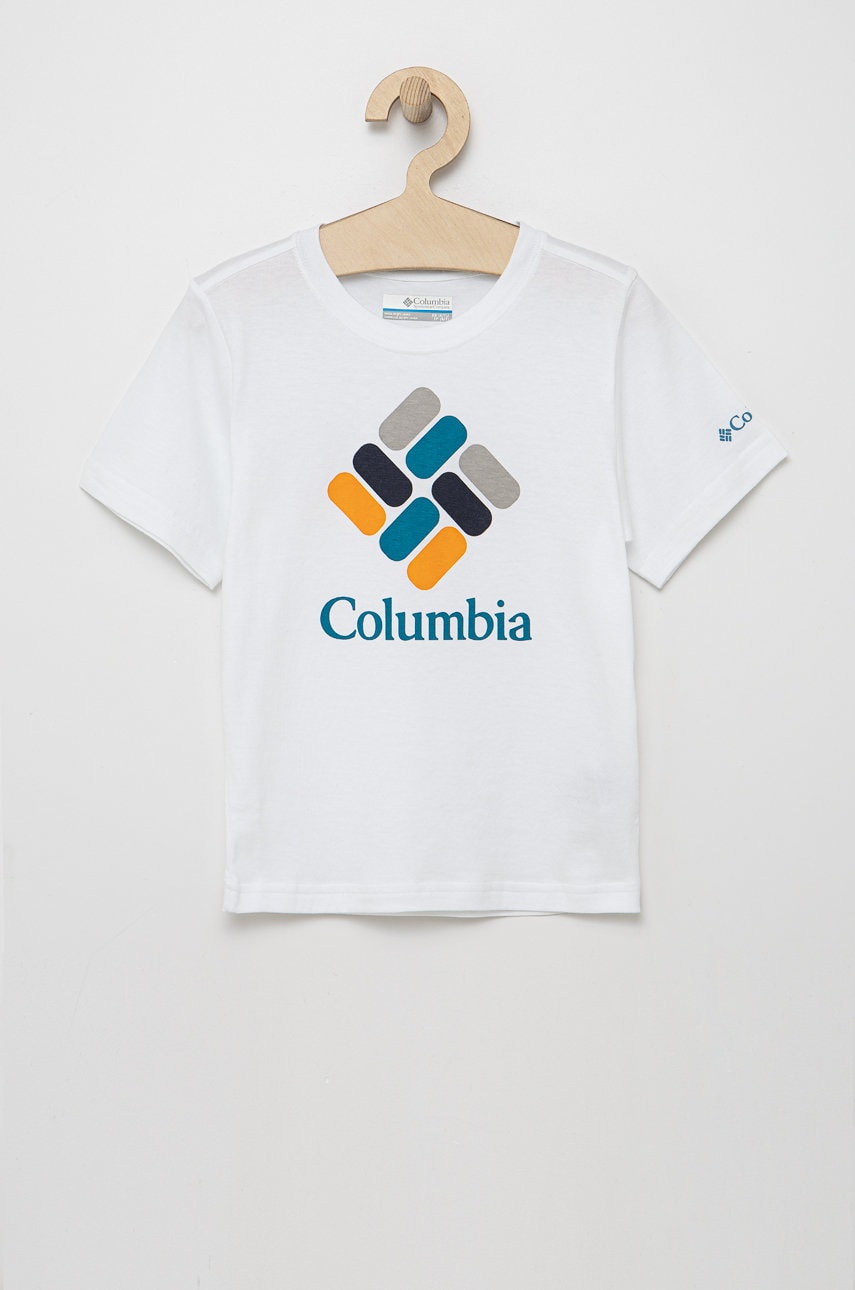 Columbia tricou de bumbac pentru copii culoarea alb, cu imprimeu