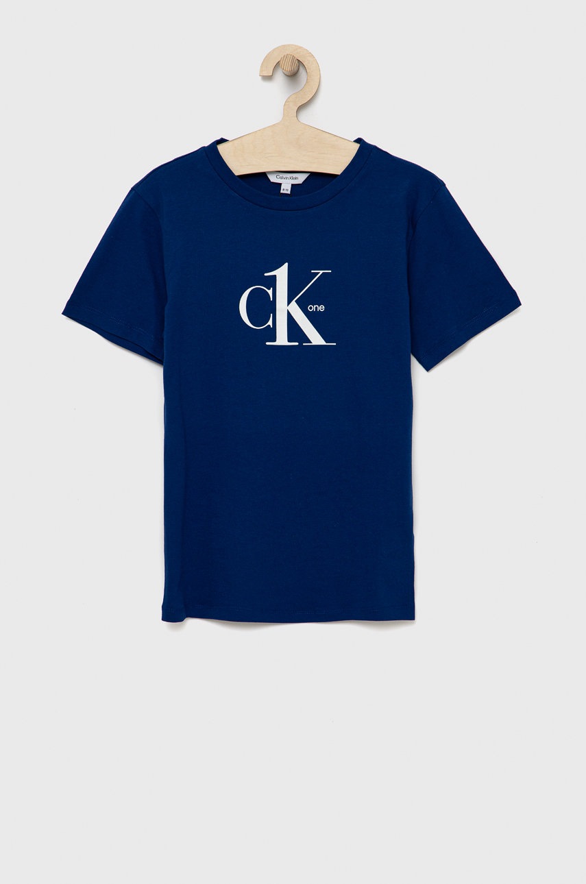 

Детска памучна тениска Calvin Klein Jeans с принт, Син