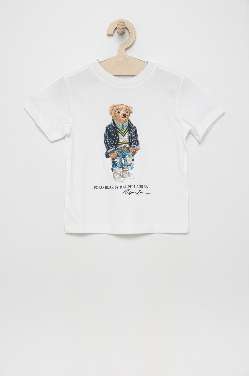 

Детска памучна тениска Polo Ralph Lauren в бяло с принт, Бял