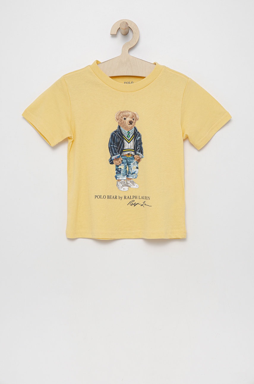 

Детска памучна тениска Polo Ralph Lauren в жълто с принт, Жълт