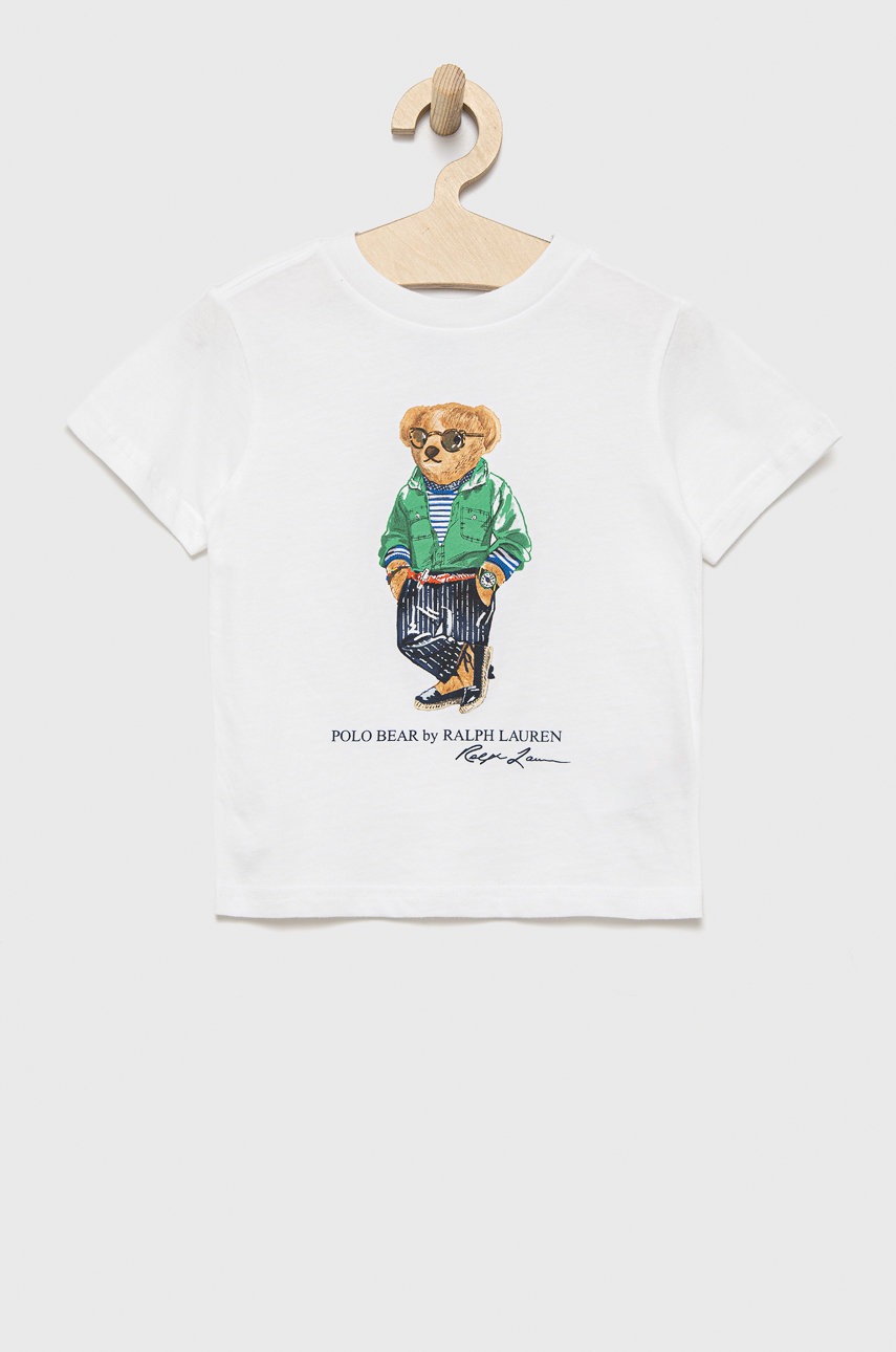 

Детска памучна тениска Polo Ralph Lauren в бяло с принт, Бял