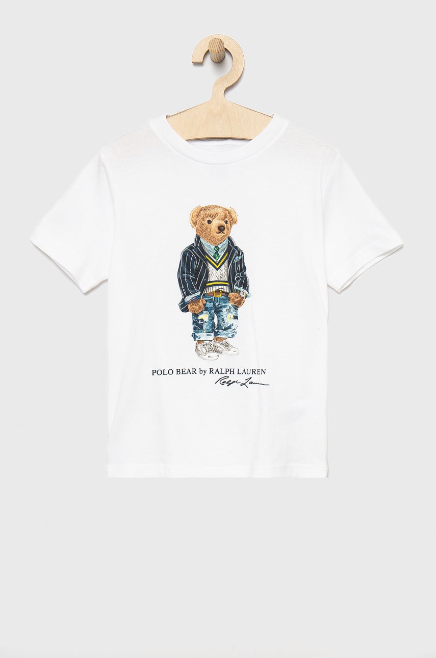 

Детска памучна тениска Polo Ralph Lauren в бяло с принт, Бял