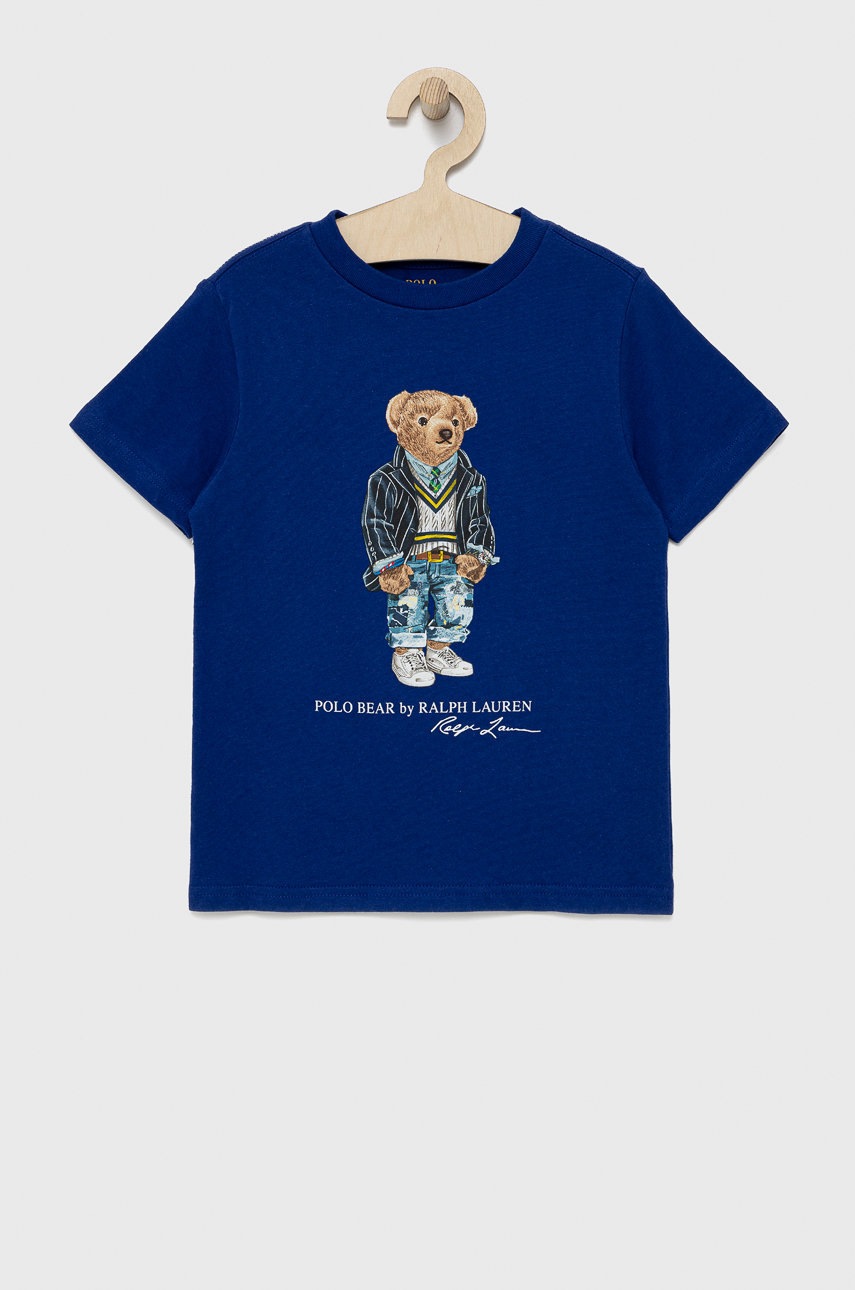 

Детска памучна тениска Polo Ralph Lauren с принт, Син
