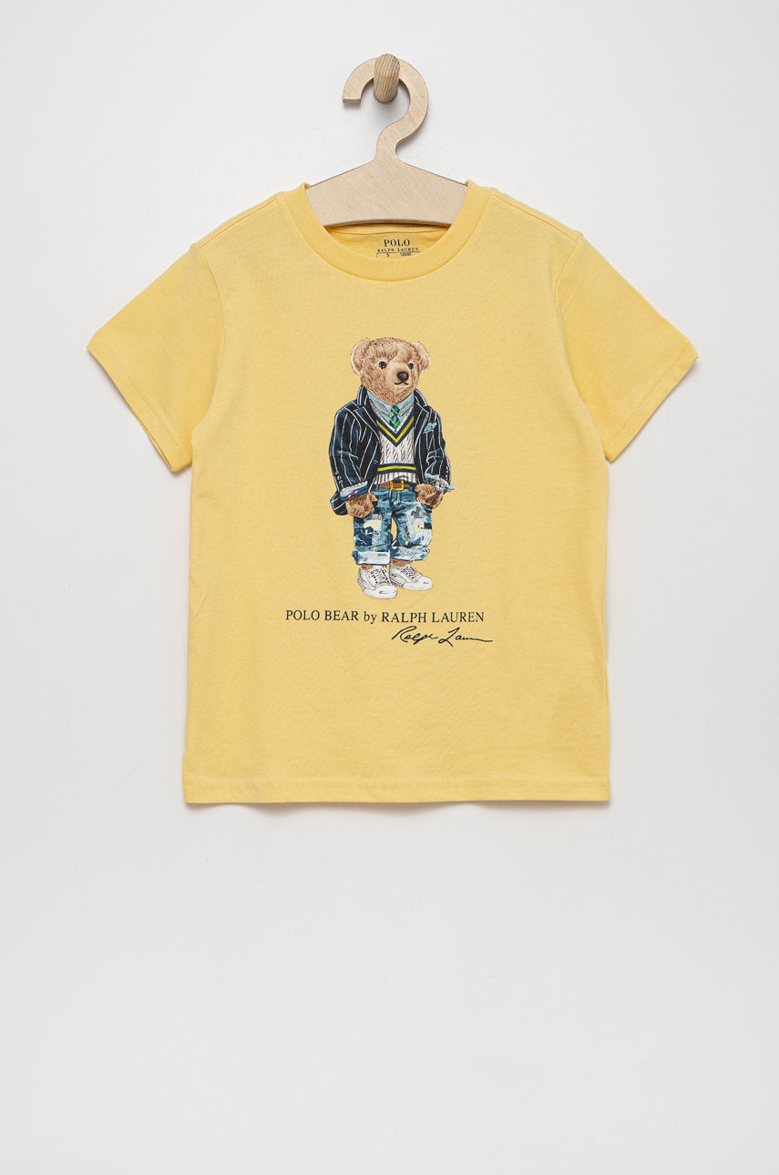 

Детска памучна тениска Polo Ralph Lauren в жълто с принт, Жълт