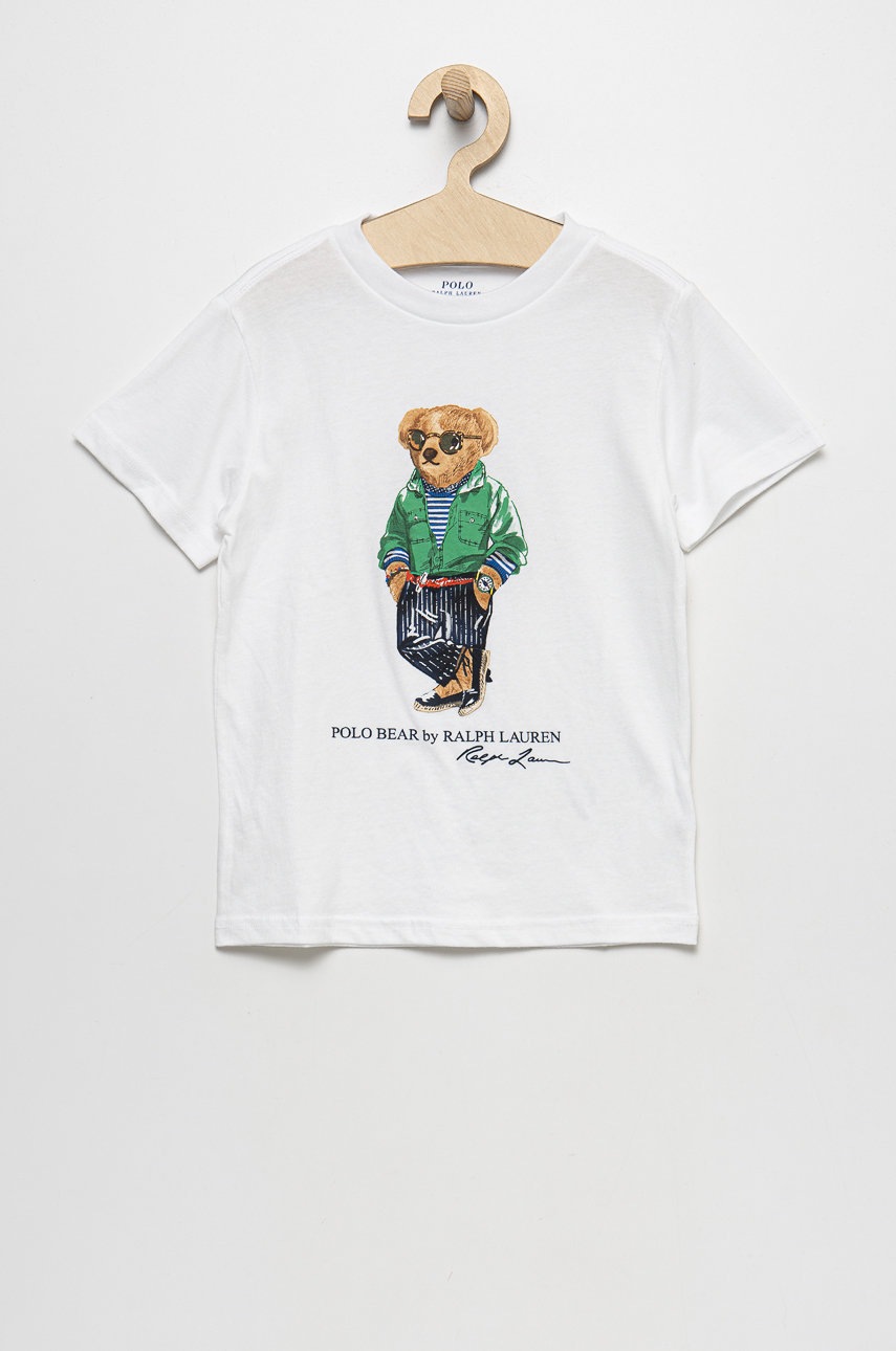 

Детска памучна тениска Polo Ralph Lauren в бяло с принт, Бял