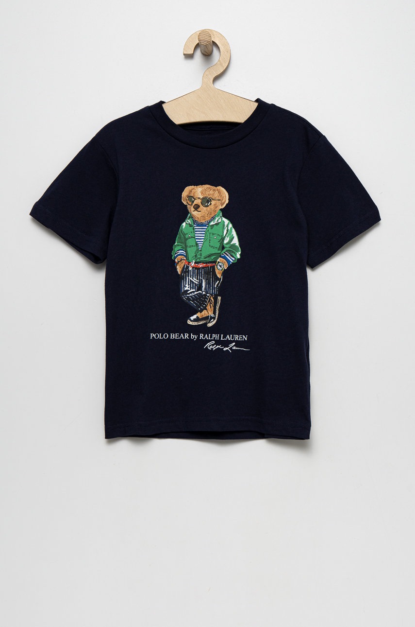 

Детска памучна тениска Polo Ralph Lauren в тъмносиньо с принт, Тъмносин