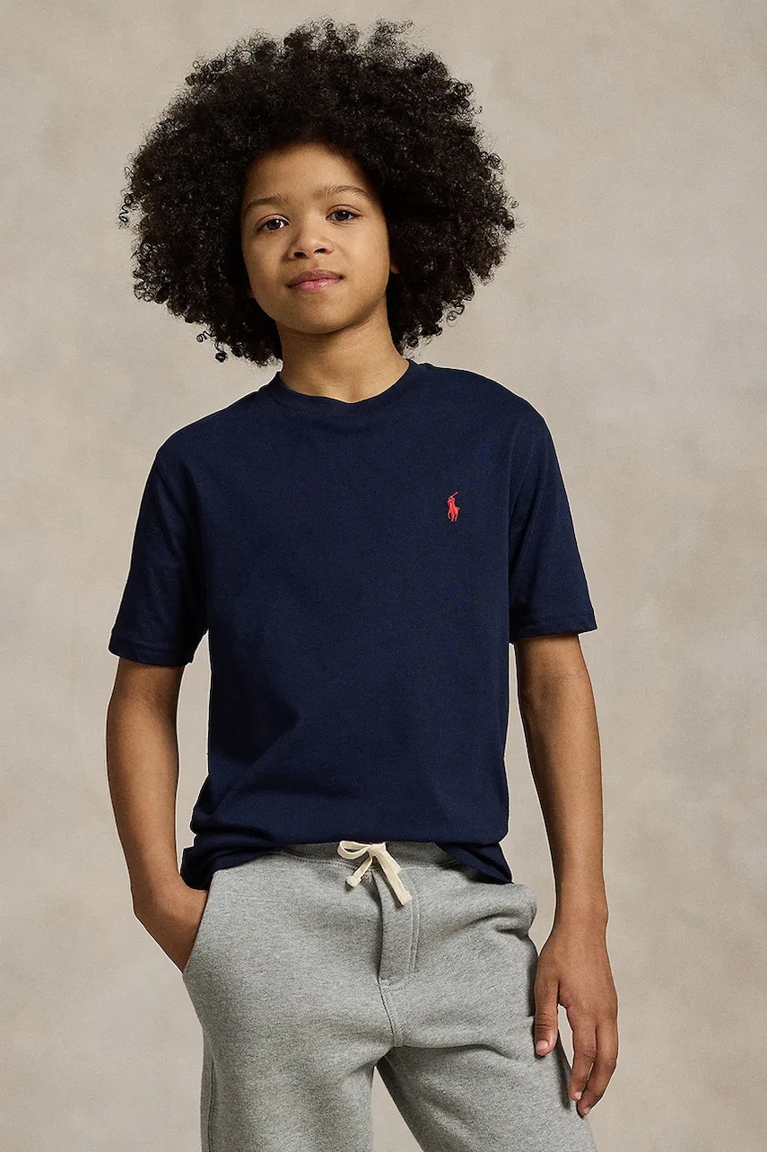 Levně Dětské bavlněné tričko Polo Ralph Lauren tmavomodrá barva, hladký