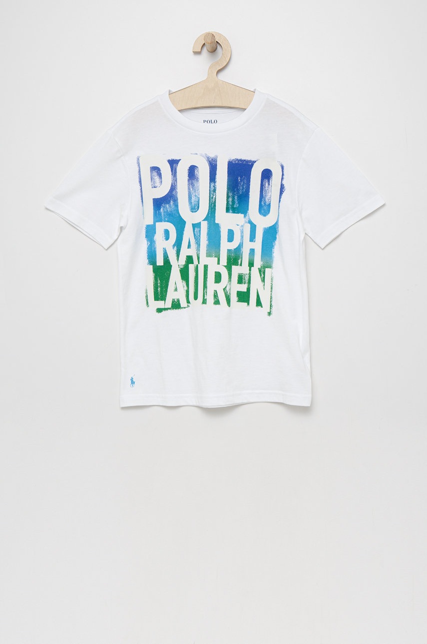 

Детска памучна тениска Polo Ralph Lauren в бяло с принт, Бял