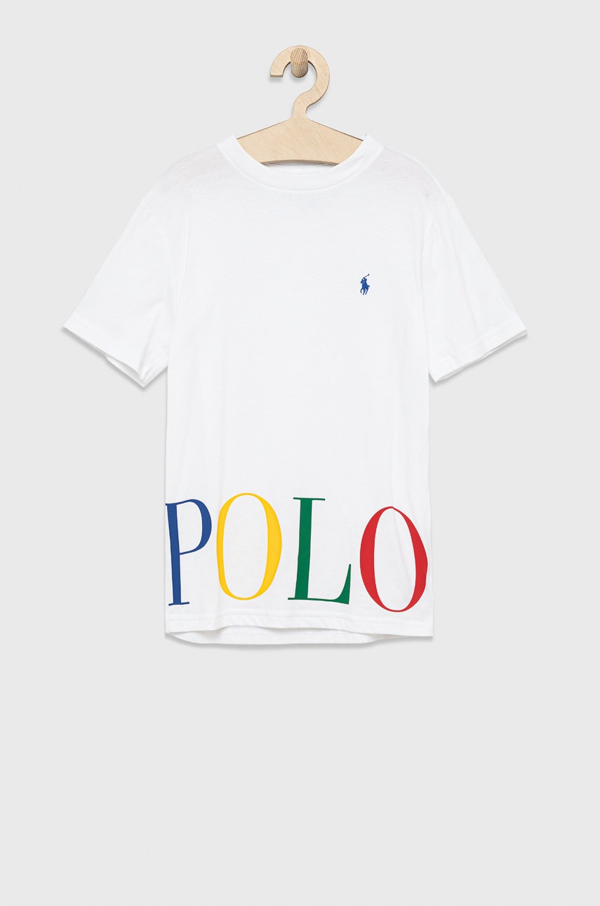 

Детска памучна тениска Polo Ralph Lauren в бяло с принт, Бял