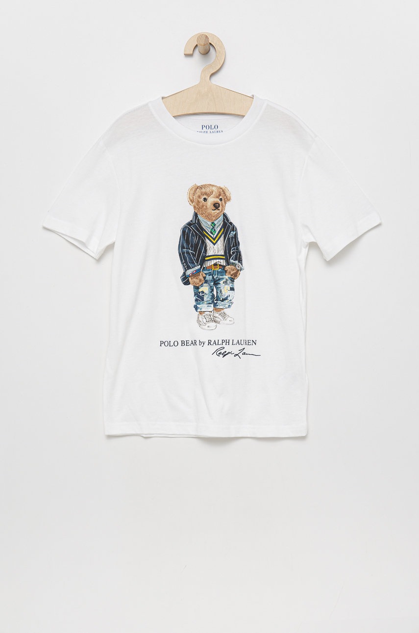 

Детска памучна тениска Polo Ralph Lauren в бяло с принт, Бял