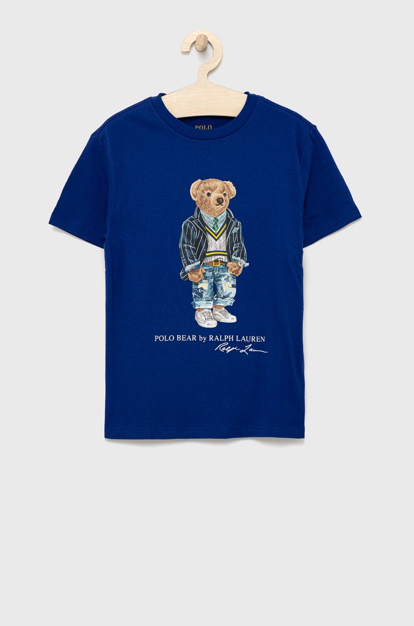 

Детска памучна тениска Polo Ralph Lauren с принт, Син