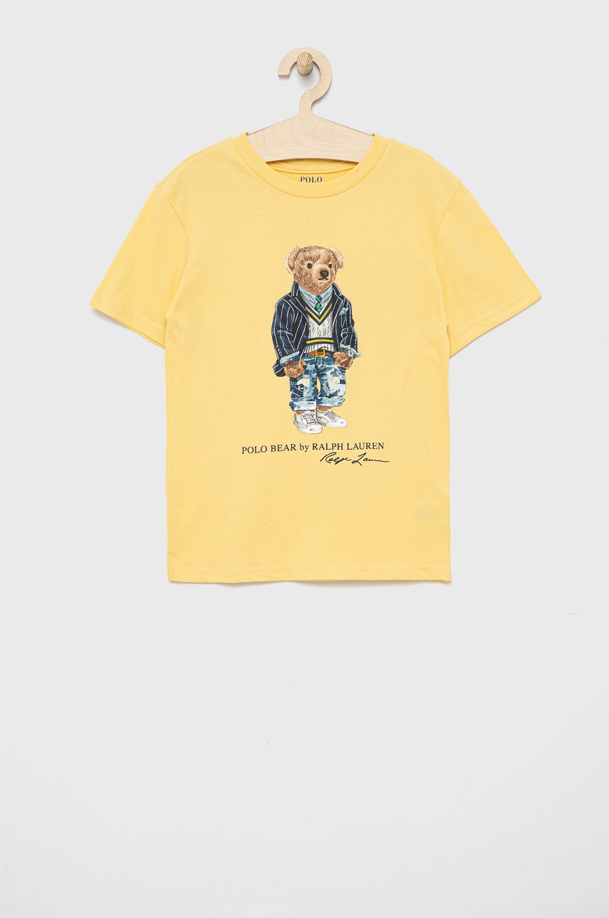 

Детска памучна тениска Polo Ralph Lauren в жълто с принт, Жълт
