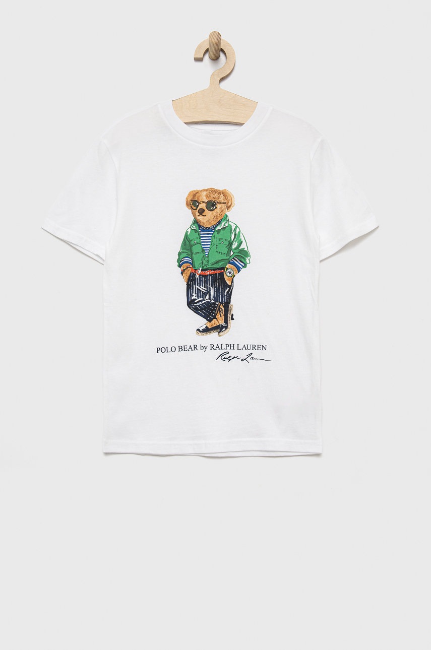 

Детска памучна тениска Polo Ralph Lauren в бяло с принт, Бял