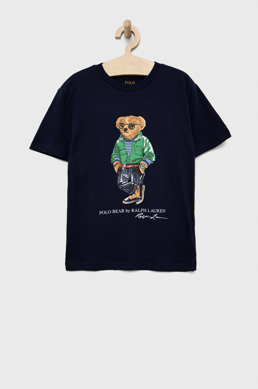 

Детска памучна тениска Polo Ralph Lauren в тъмносиньо с принт, Тъмносин