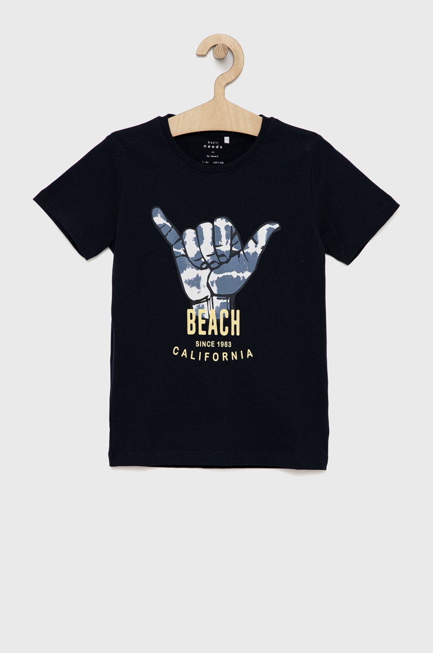 Name It tricou de bumbac pentru copii culoarea albastru marin, cu imprimeu