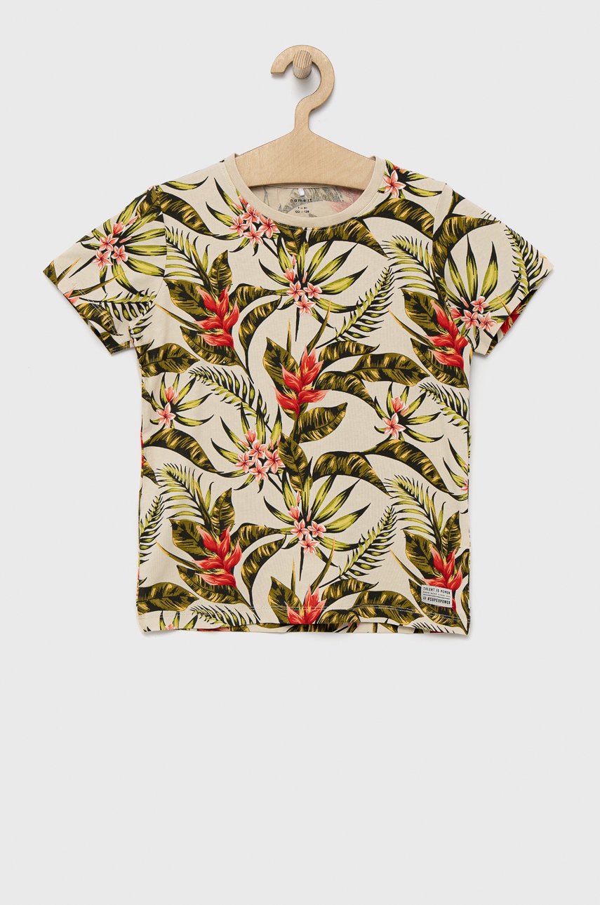 Name It tricou de bumbac pentru copii culoarea bej, modelator