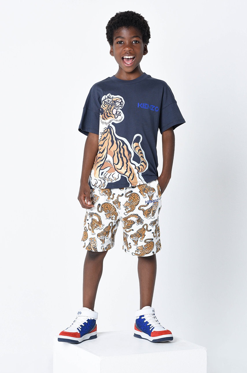 

Детска памучна тениска Kenzo Kids в сиво с принт, Сив