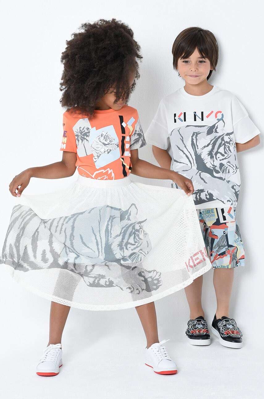 

Детска памучна тениска Kenzo Kids в бяло с принт, Бял
