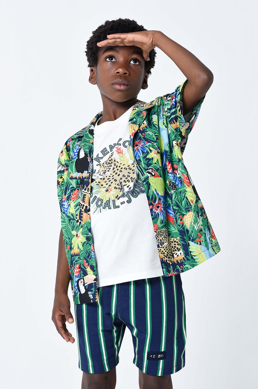 

Детска памучна тениска Kenzo Kids в бяло с принт, Бял